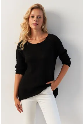 Kadın Siyah Sırtı Damla Triko Bluz YV267