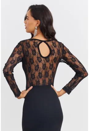 Kadın Siyah Sırtı Dantel Midi Elbise EY2485