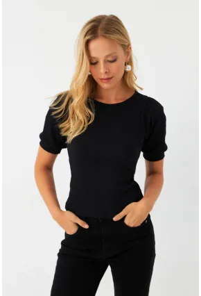 Kadın Siyah Sırtı Fiyonklu Kaşkorse Bluz EY2996