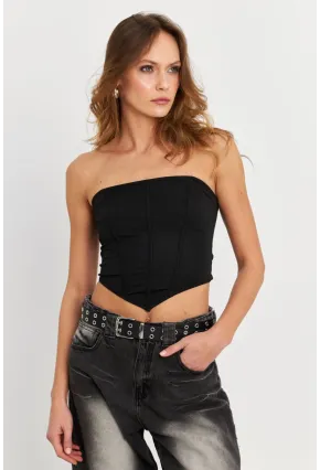 Kadın Siyah Straplez Crop Bluz B6081