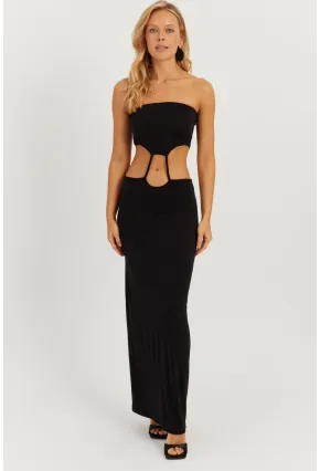 Kadın Siyah Straplez Midi Elbise MEN2037