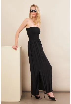 Kadın Siyah Straplez Yaka Midi Elbise MSİ100
