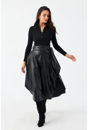 Kadın Siyah Suni Deri Asimetrik Etek MLV180