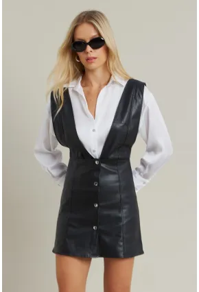 Kadın Siyah Suni Deri Mini Elbise NH796