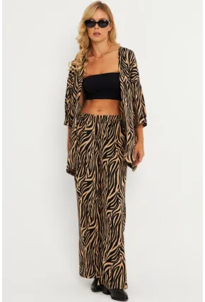 Kadın Siyah -Tarçın Desenli Bürümcük Alt Üst  Takım LON3004