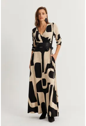 Kadın Siyah-Taş Kruvaze Maxi Elbise VTN3