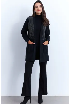 Kadın Siyah Taşlı Cepli Hırka MPK811