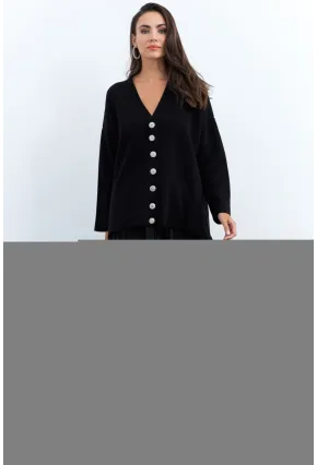 Kadın Siyah Taşlı Düğmeli Hırka MİW4572