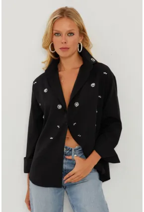 Kadın Siyah Taşlı Gömlek SF2550