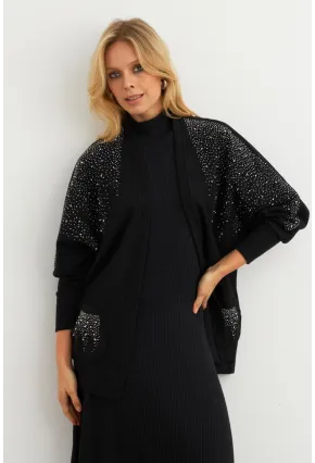 Kadın Siyah Taşlı Hırka MPK813