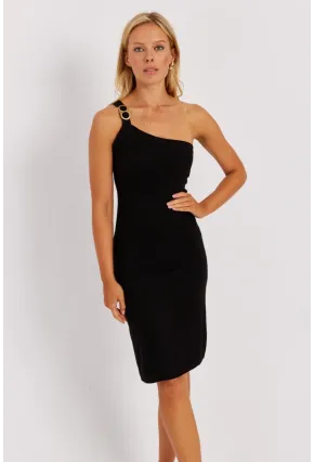Kadın Siyah Tek Asklı Aksesuarlı Elbise NÇ521
