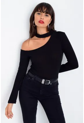 Kadın Siyah Tek Omuz Kaşkorse Bluz CG53