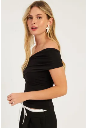 Kadın Siyah Tek Omuz Bluz DMR325