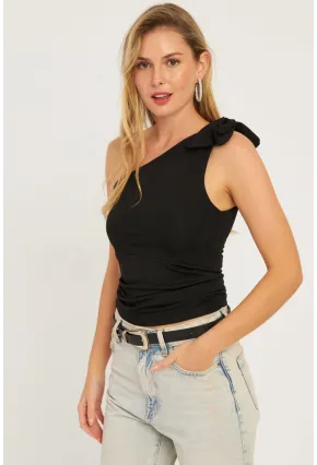 Kadın Siyah Tek Omuz Bluz  EY2756