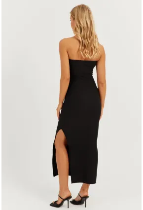 Kadın Siyah Tokalı Straplez Midi Elbise MON123