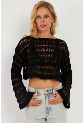Kadın Siyah Triko Bluz YV254