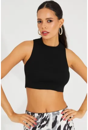 Kadın Siyah Triko Crop Triko Bluz KZ2447