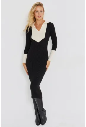 Kadın Siyah Triko Midi Elbise KED139