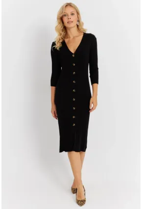 Kadın Siyah Triko Midi Gömlek Elbise YV274
