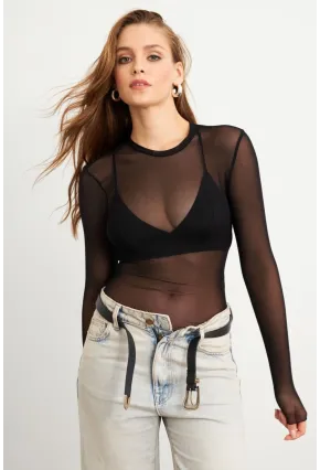 Kadın Siyah Tül Body RX454