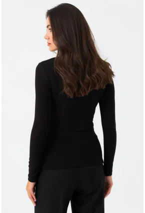 Kadın Siyah Tül Detaylı Bluz EY2977