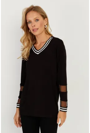 Kadın Siyah Tül Detaylı Bluz ST830