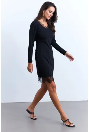 Kadın Siyah Tül Detaylı Midi Elbise ST840