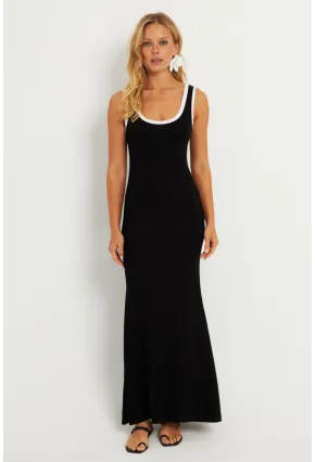 Kadın Siyah U Yaka Kolsuz Maxi Elbise EY2802