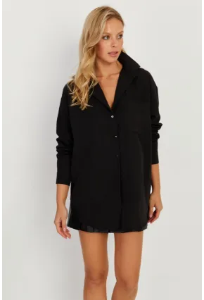 Kadın Siyah Uzun Basic Gömlek SF2535