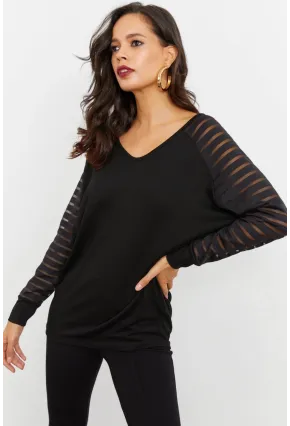 Kadın Siyah V Yaka Bluz ST3074