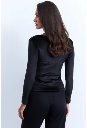 Kadın Siyah V Yaka Kadife Bluz EY2965