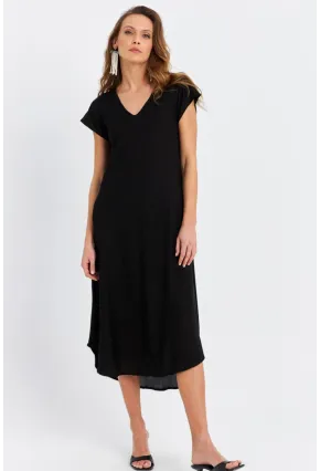 Kadın Siyah V Yaka Midi Elbise PC22649