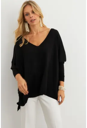 Kadın Siyah V Yaka Salaş Bluz YV304