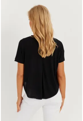 Kadın Siyah V Yaka Salaş T-Shirt LPP1271