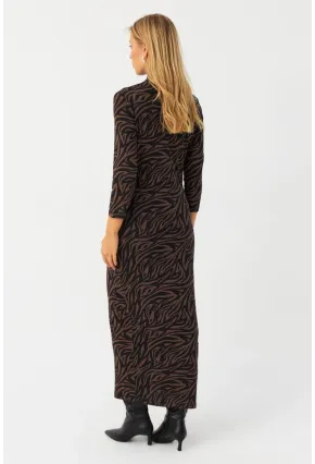 Kadın Siyah-Vizon Desenli Midi Elbise MLPP400