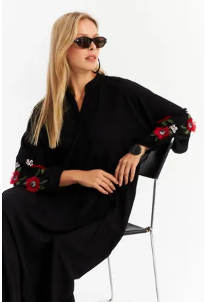 Kadın Siyah Volanlı Maxi Elbise MALO9