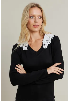 Kadın Siyah Yaka Detaylı Bluz MQS5046