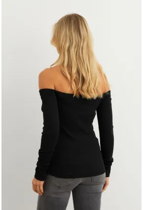 Kadın Siyah Yakası Açık Kaşkorse Bluz AYD400