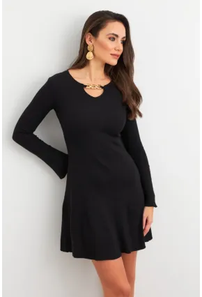 Kadın Siyah Yakası Aksesuarlı Mini Elbise FRY2267