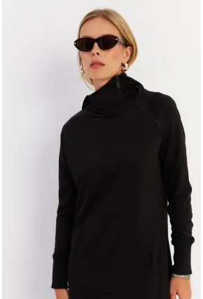 Kadın Siyah Yakası Fermuarlı Maxi Sweat Elbise MTF12