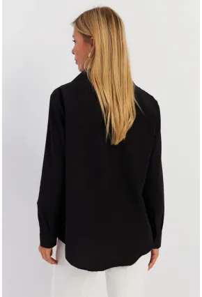 Kadın Siyah Yakası Taşlı Gömlek ZER413