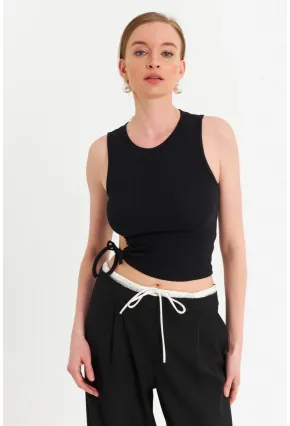 Kadın Siyah Yanı Büzülebilir Basic Bluz RSP329