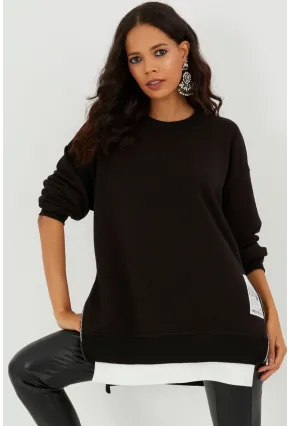 Kadın Siyah Yanları Fermuarlı Oversize Sweatshirt BK231095