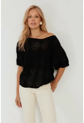 Kadın Siyah Yarasa Kol Ajurlu Triko Bluz YZ621