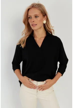 Kadın Siyah Yarasa Kol Bluz BR1224