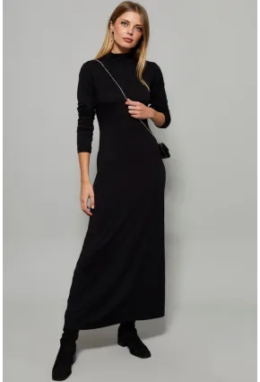 Kadın Siyah Yarım Balıkçı Maxi Elbise MYİ2006
