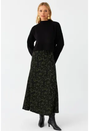 Kadın Siyah-Yeşil Desenli Çan Etek LON3007