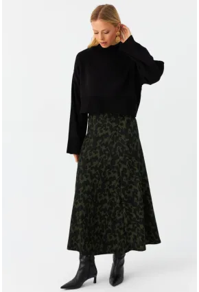 Kadın Siyah-Yeşil Desenli Çan Etek LON3007