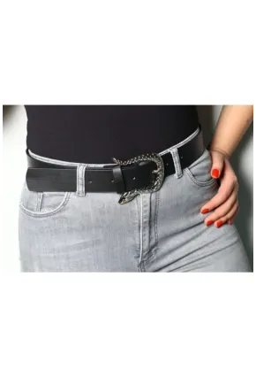 Kadın Siyah Yılan Tokalı Kemer BE426