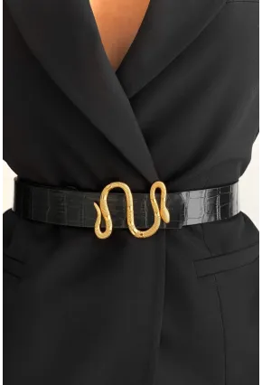 Kadın Siyah Yılan Tokalı Kemer BE609